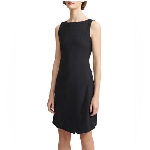 Theory Black Wrap Effect Shift Dress in Good Wool Size 6 - Picture 2 of 10